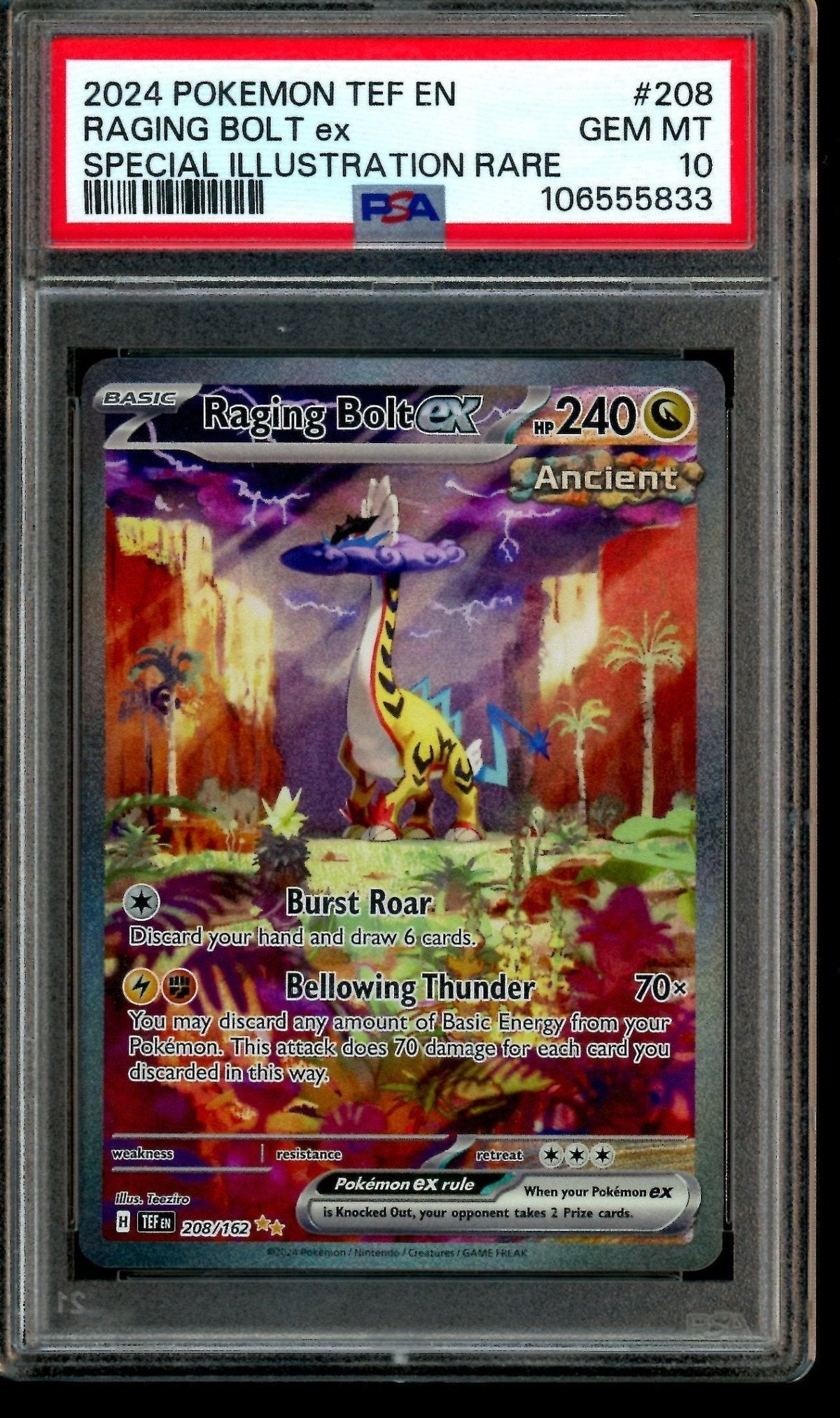 2024 Pokemon Temporal Forces Raging Bolt Ex 208/162 PSA 10