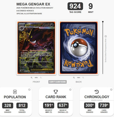 Pokémon Mega Gengar EX Pokemon Ascended Heroes Special Illustration Rare #284/217 Tag 9