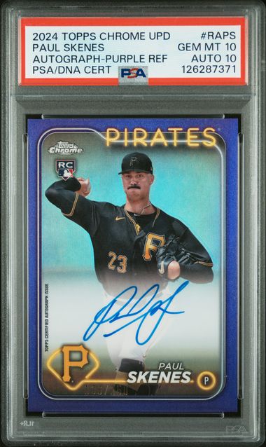 Baseball Topps Paul Skenes 2024 Topps Chrome Update Autograph Purple Ref. Rc #'D 136/250 PSA 10 Auto 10