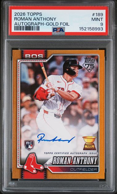 Baseball Topps Roman Anthony 2026 Topps Series 1 Autograph Gold Foil Rookie Card #'D 13/50 PSA 9