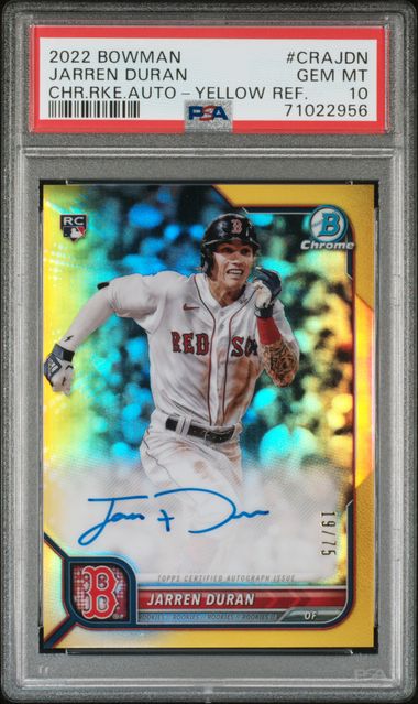 Baseball Bowman Jarren Duran 2022 Bowman Chrome Autograph Yellow Ref. Rc #'D 19/75 PSA 10