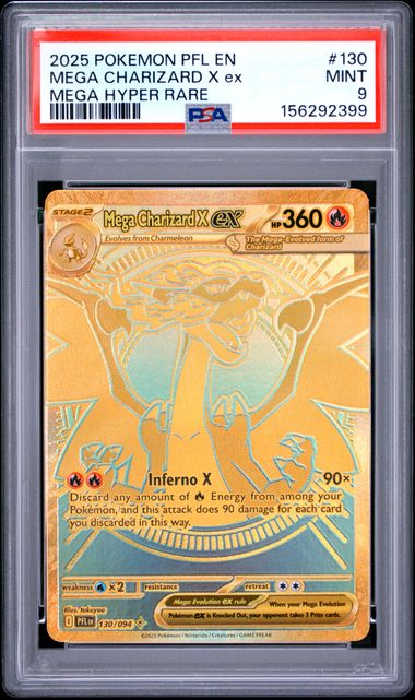 Pokémon Mega Charizard X EX 2025 Pokemon Phantasmal Flames Mega Hyper Rare #130/094 PSA 9