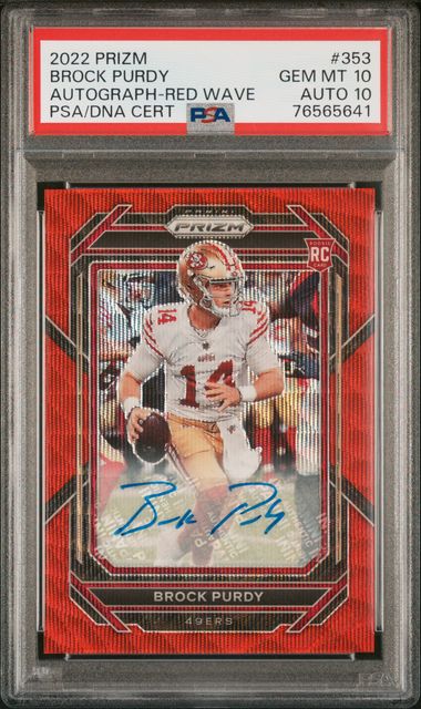 Sports Panini Brock Purdy 2022 Panini Prizm Red Wave Auto #'D 010/149 PSA 10 Auto 10