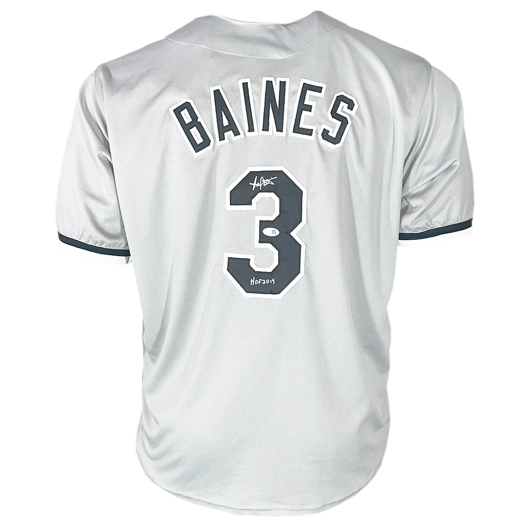 Harold Baines Signed Hof 2019 Inscription Chicago Grey Baseball Jersey (Jsa)