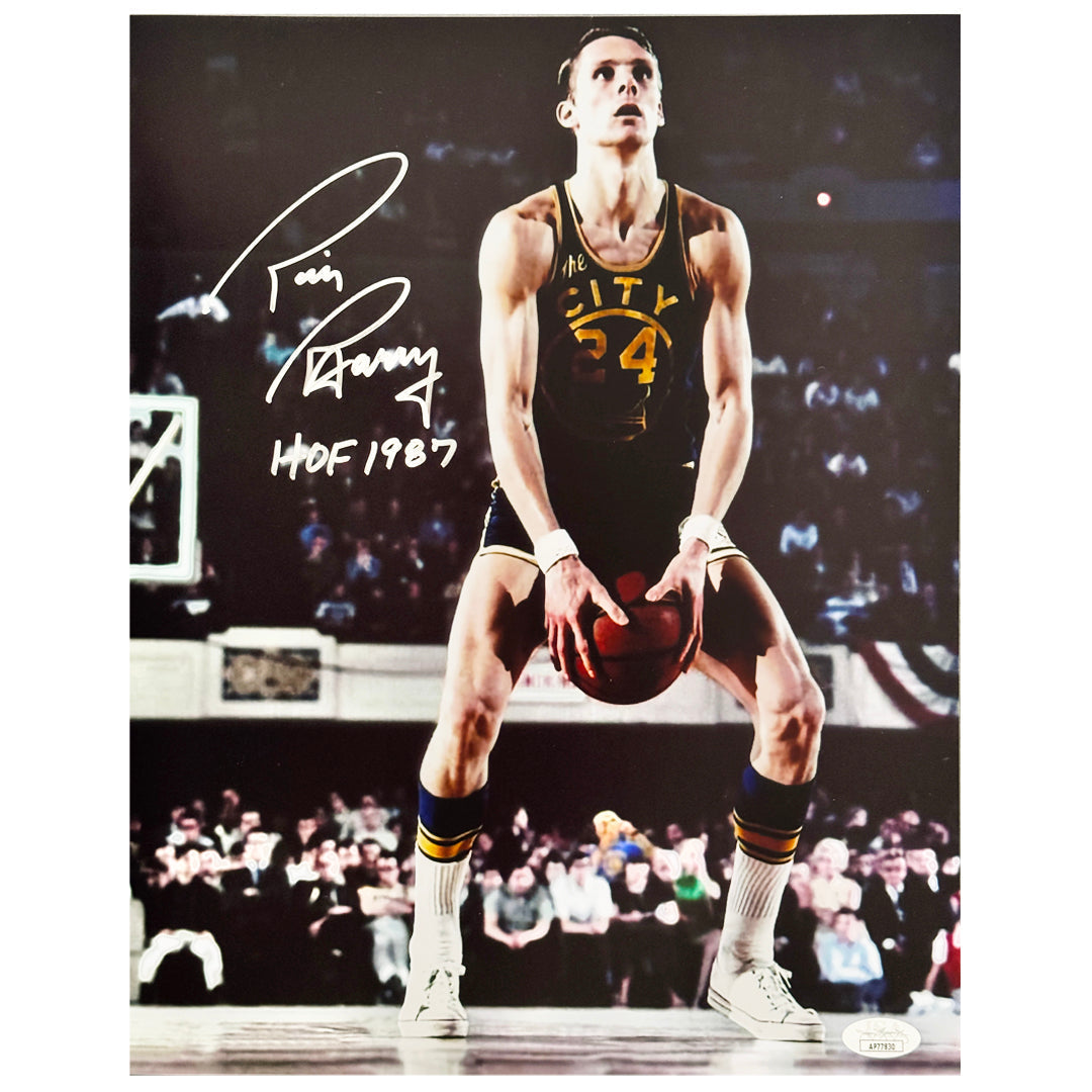 Rick Barry Signed Hof 1987 Inscription Pose 5 Basketball 11X14 Photo (Jsa)
