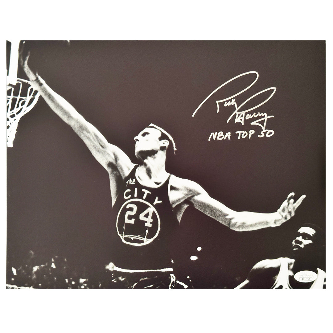 Rick Barry Signed NBA Top 50 Inscription Pose 1 Basketball 11X14 Photo (Jsa)