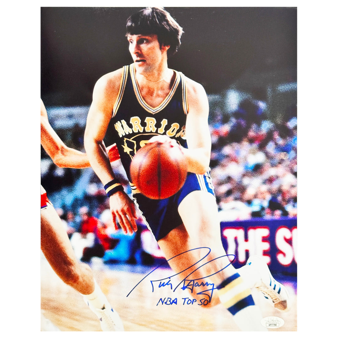 Rick Barry Signed NBA Top 50 Inscription Pose 4 Basketball 11X14 Photo (Jsa)