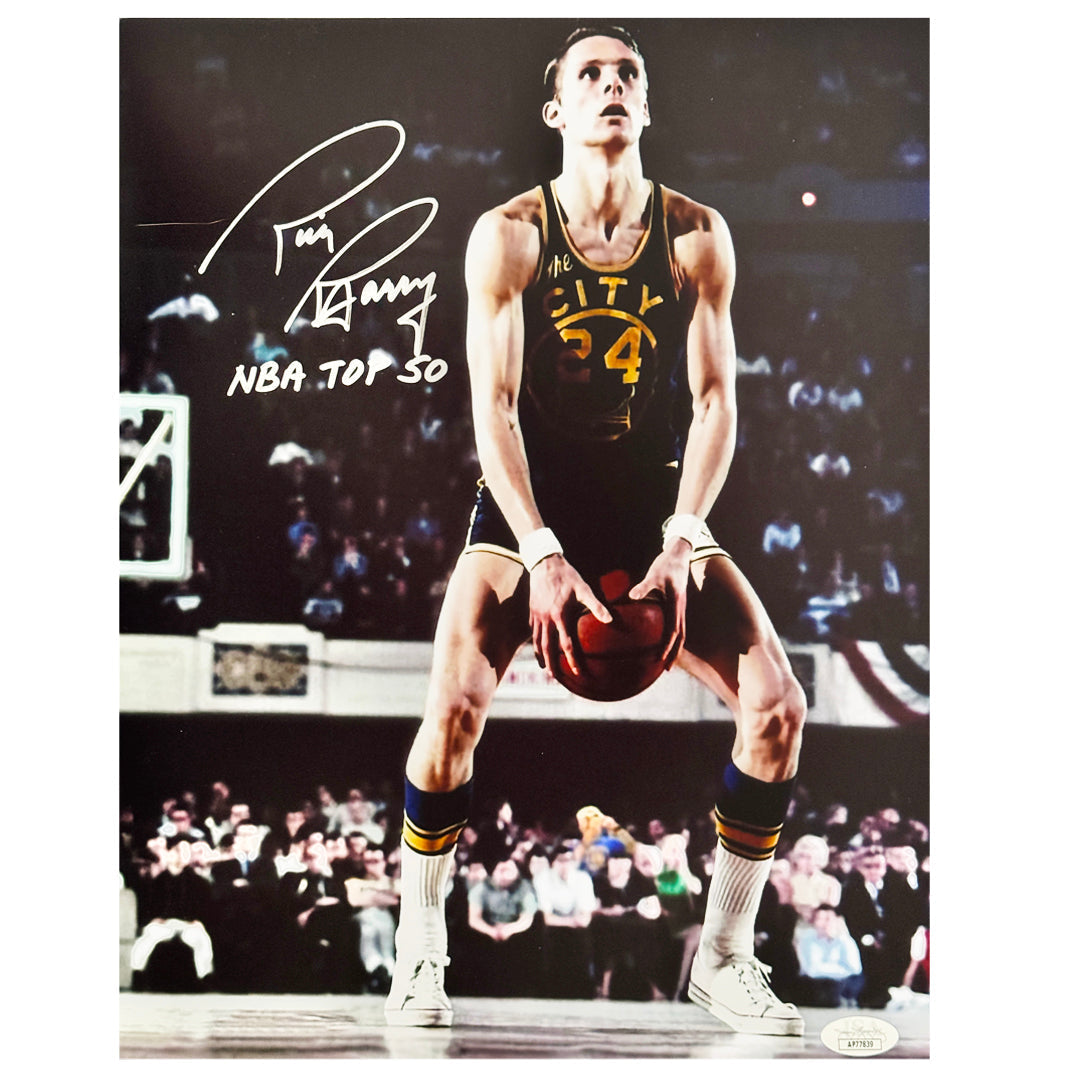 Rick Barry Signed NBA Top 50 Inscription Pose 5 Basketball 11X14 Photo (Jsa)