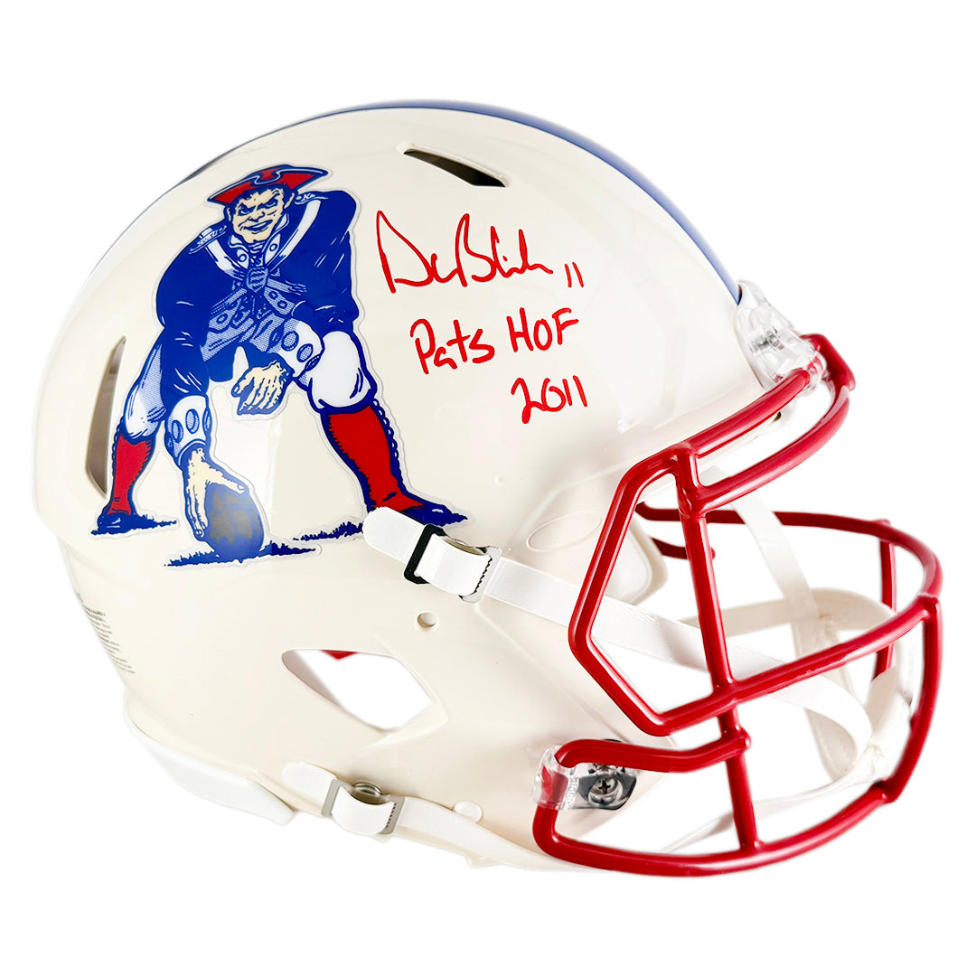 Drew Bledsoe Signed Pats Hof 2011 Inscription New England Patriots Retro Authentic Speed Full-Size Football Helmet (Jsa)