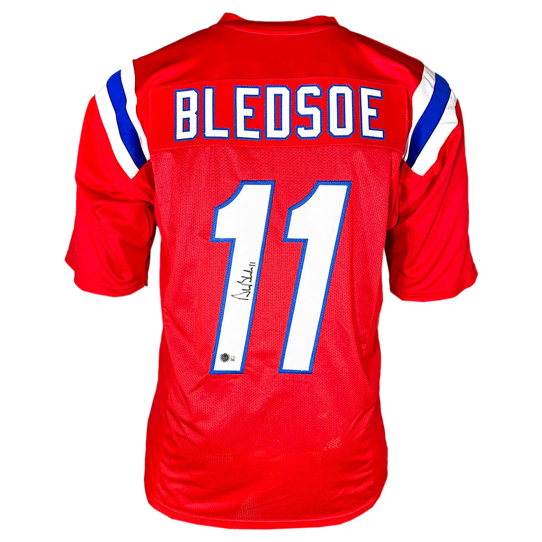 Drew Bledsoe Signed New England Red Football Jersey (Jsa)