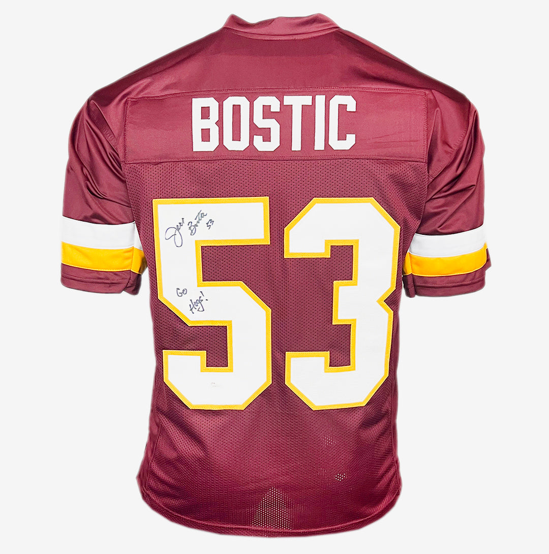 Jeff Bostic Signed Go Hogs Inscription Washington Red Football Jersey (Jsa)