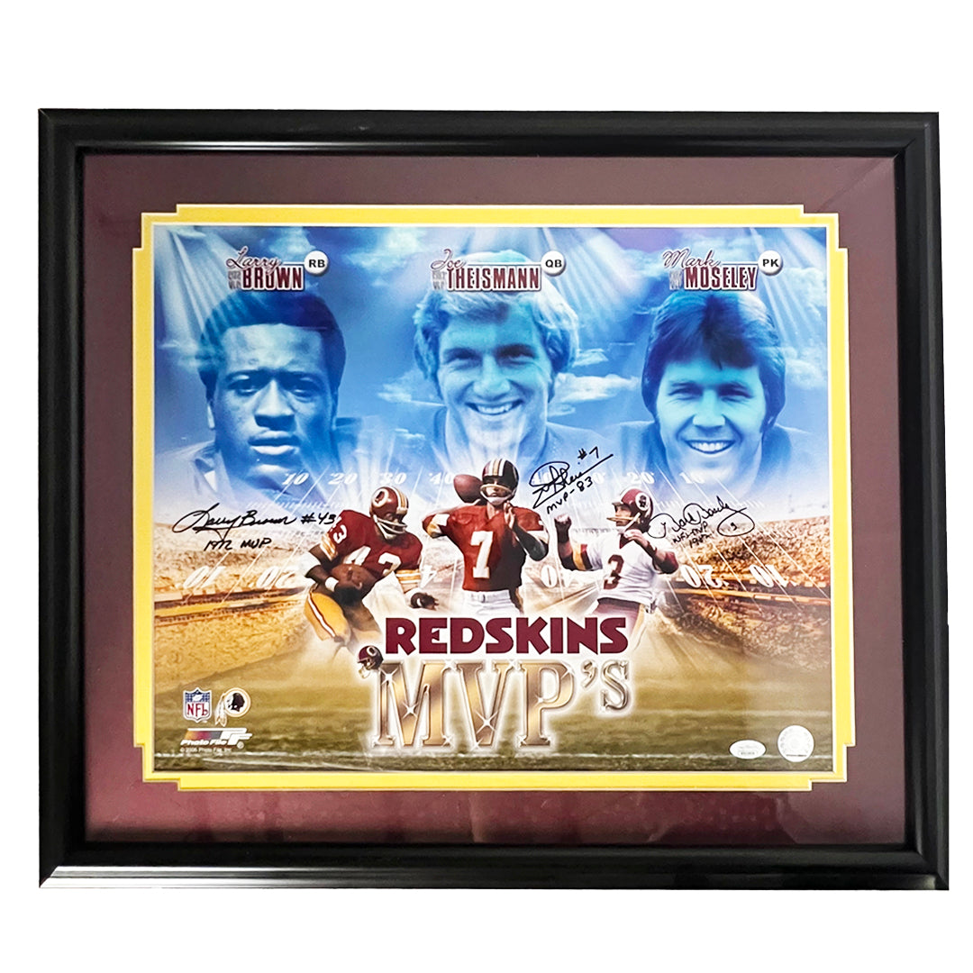 Redskins Triple Mvp Signed Pose 1 Football 16X20 Framed Photo (Jsa)