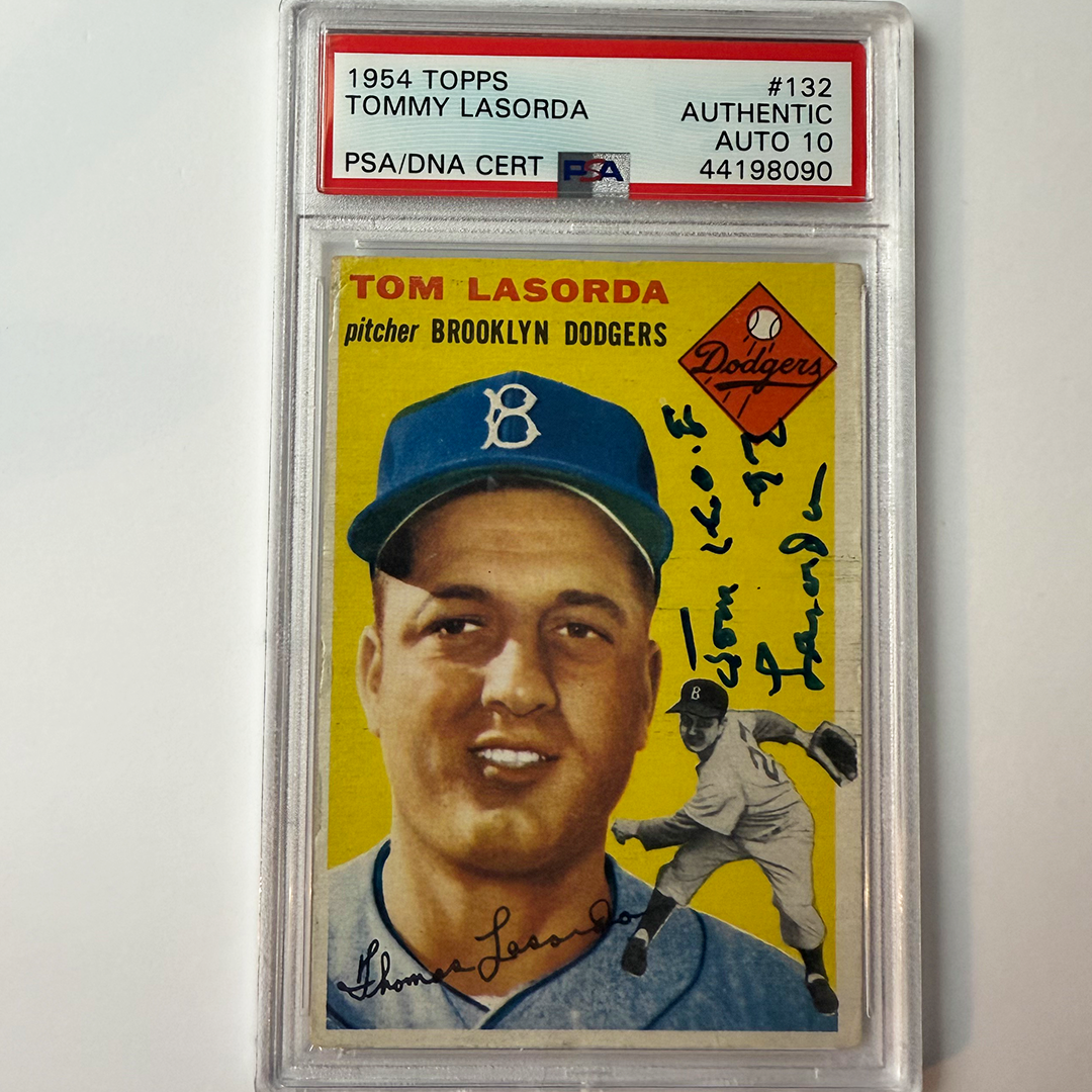 Tommy Lasorda Signed 1954 Topps Rookie #132 Hof 97 PSA 10 Auto