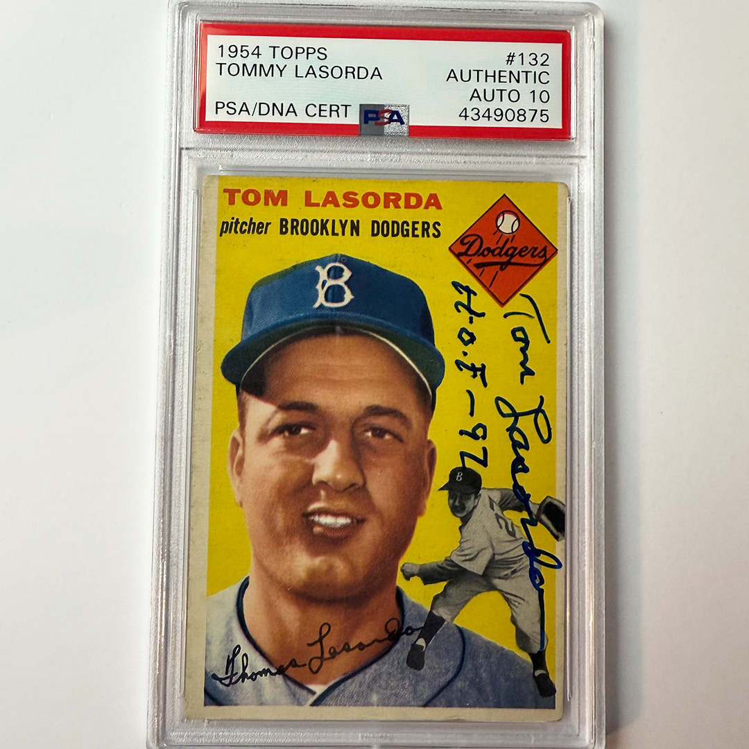 Tommy Lasorda Signed 1954 Topps Rookie #132 Hof 97 PSA 10 Auto