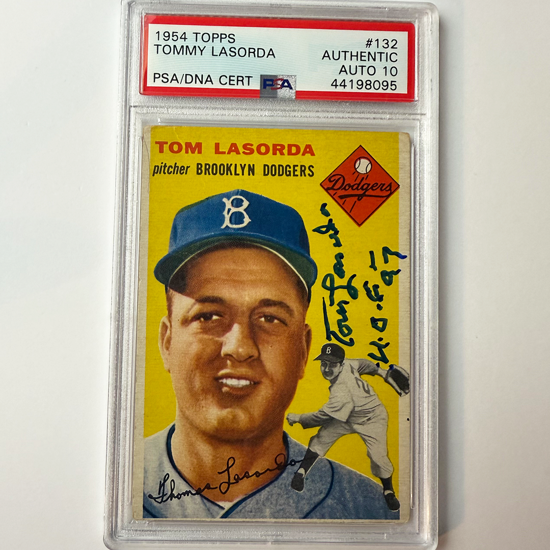 Tommy Lasorda Signed 1954 Topps Rookie #132 Hof 97 PSA 10 Auto