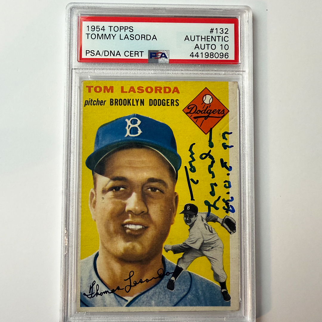 Tommy Lasorda Signed 1954 Topps Rookie #132 Hof 97 PSA 10 Auto