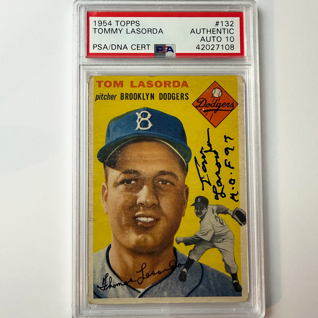 Tommy Lasorda Signed 1954 Topps Rookie #132 Hof 97 PSA 10 Auto