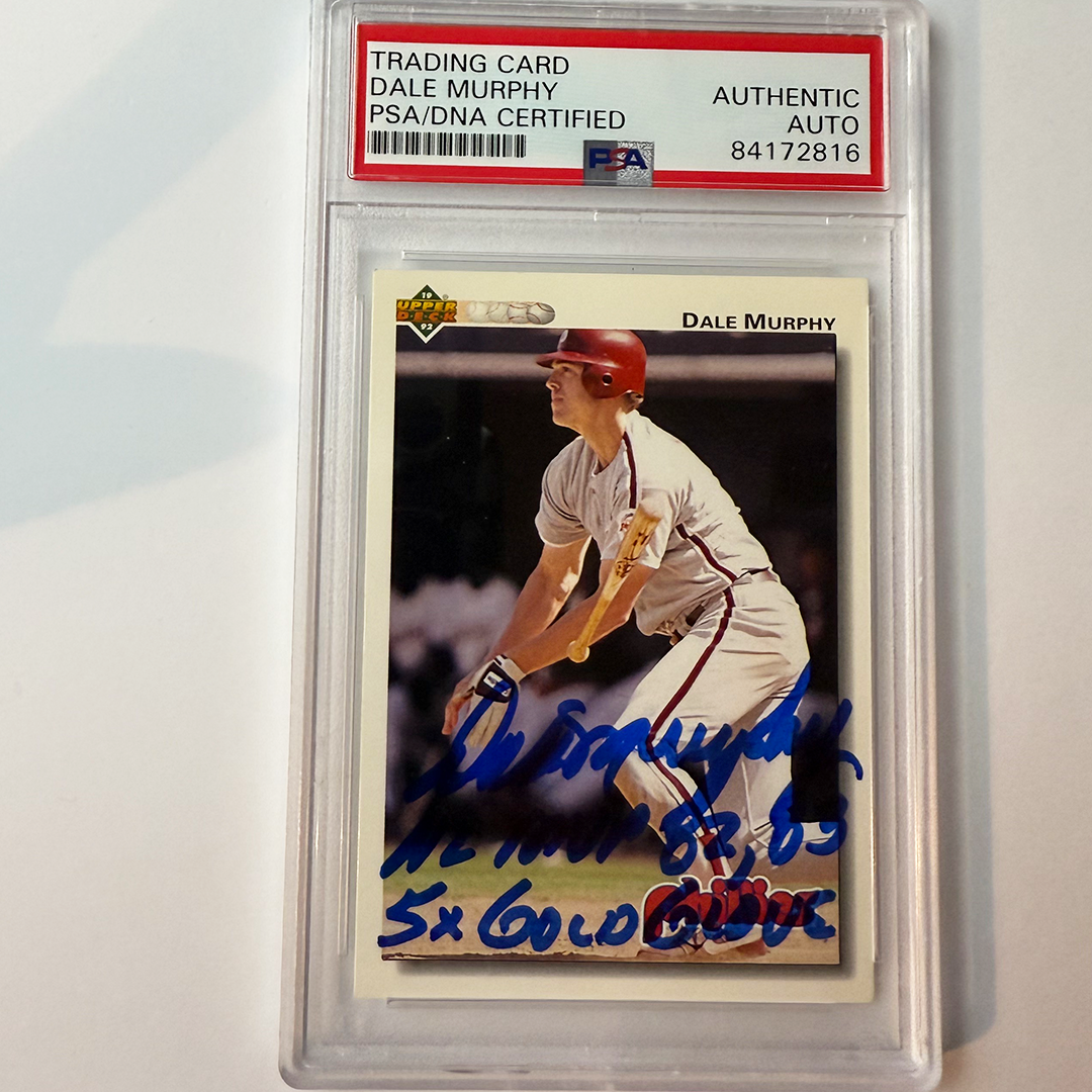 Dale Murphy Signed 1992 Upperdeck #127 W/2 Insc PSA Auto Authentic