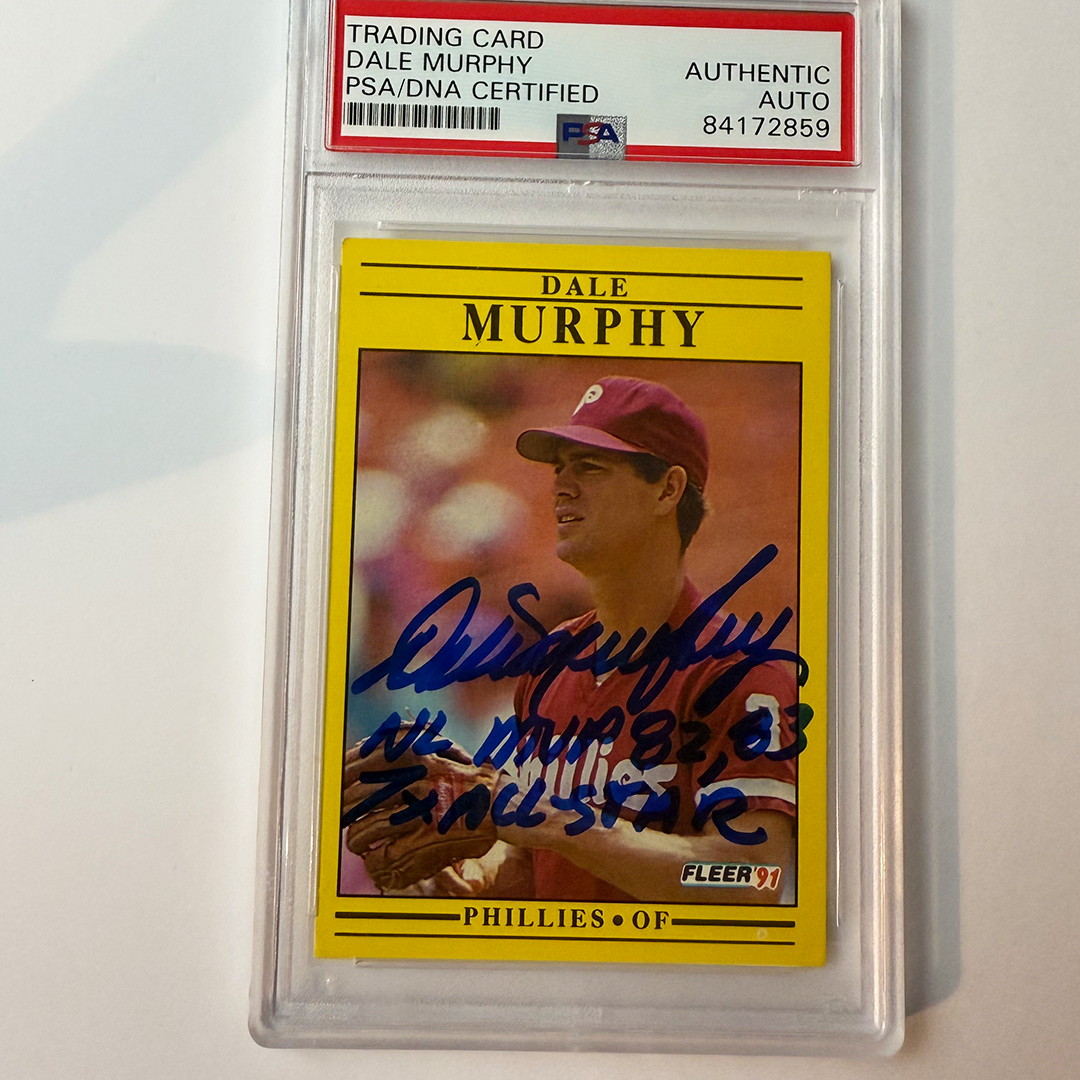 Dale Murphy Signed 1991 Fleer #409 W/2 Inscriptions PSA Auto Authentic