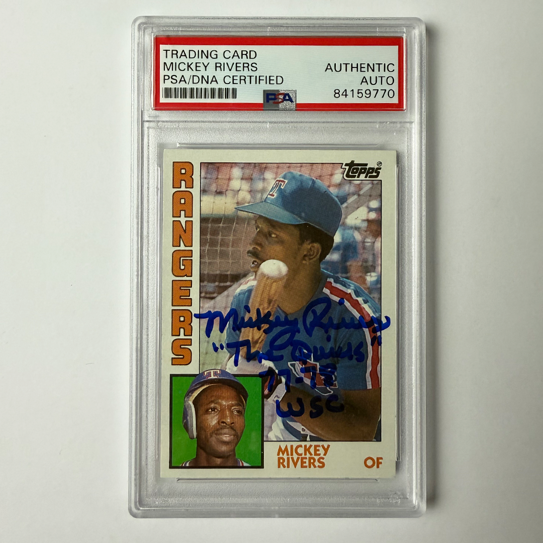 Mickey Rivers Signed 1984 Topps #504 W/2 Inscriptions PSA Auto Authentic