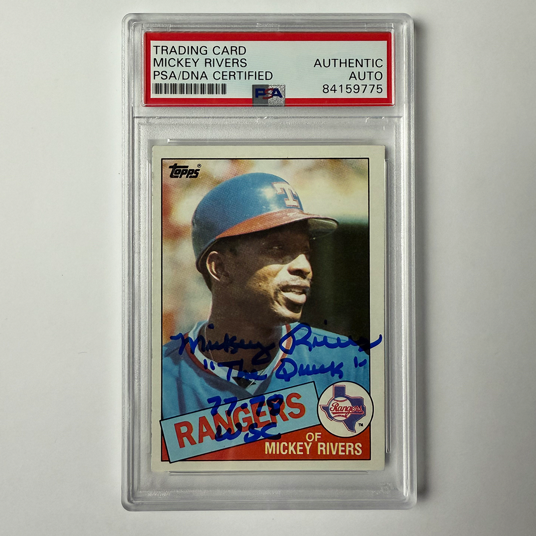 Mickey Rivers Signed 1985 Topps #371 W/2 Inscriptions PSA Auto Authentic