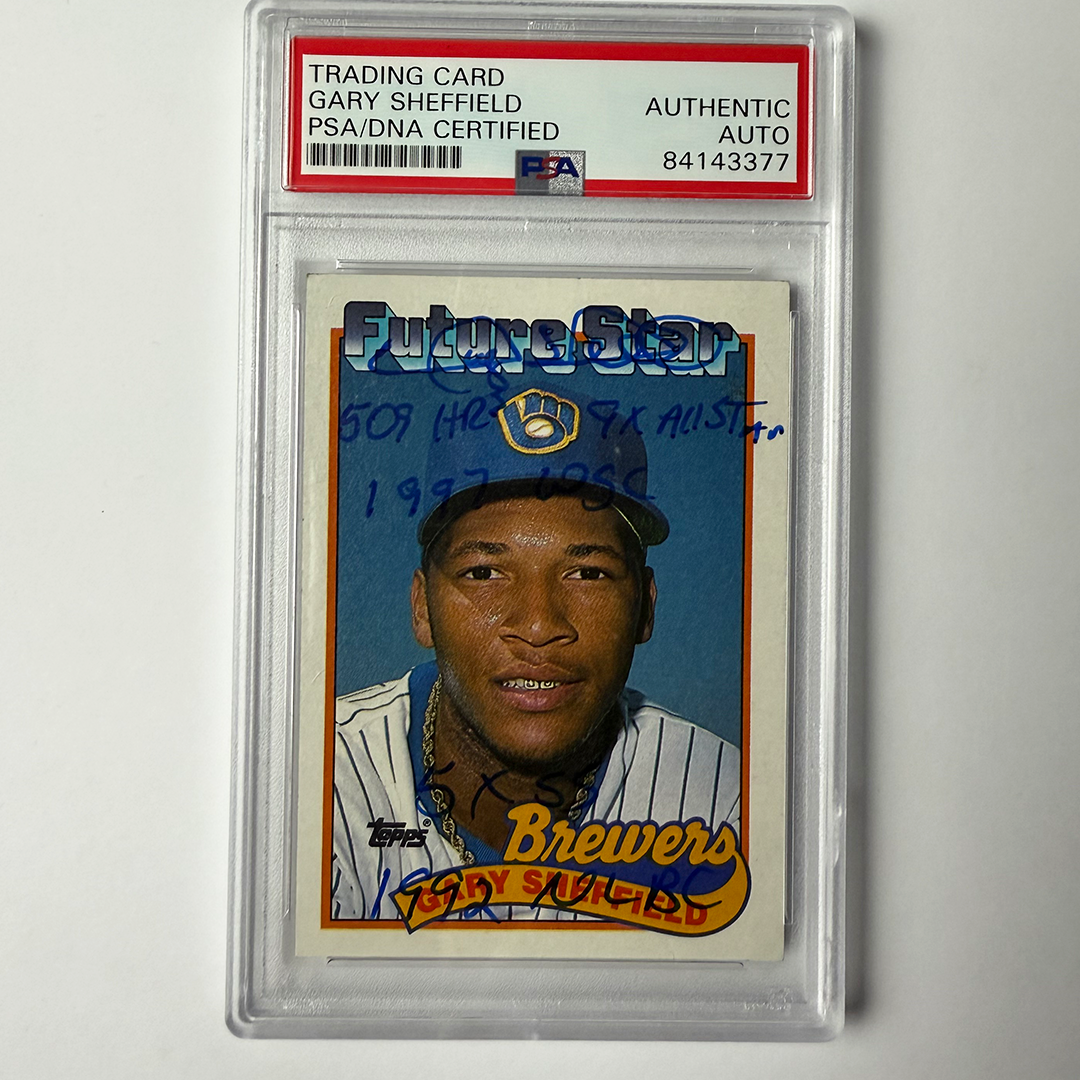 Gary Sheffield Signed 1989 Topps Rookie #343 W/4 Inscriptions PSA Auto Authentic