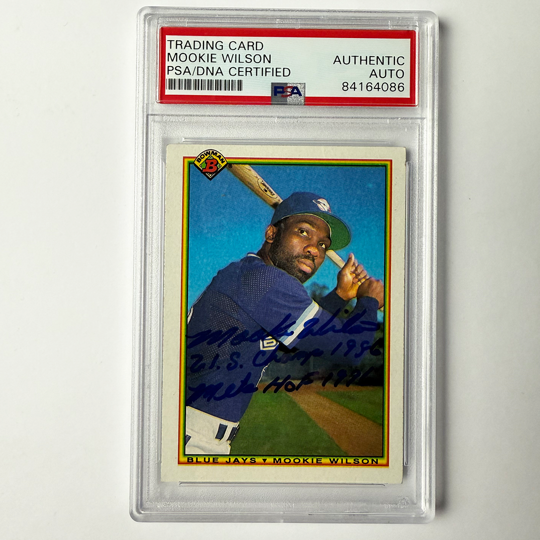 Mookie Wilson Signed 1990 Bowman #516 W/2 Inscriptions PSA Auto Authentic