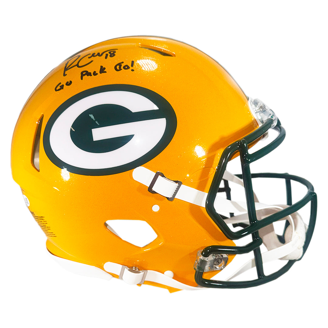Randall Cobb Signed Go Pack Go! Inscription Green Bay Packers Authentic Speed Full-Size Football Helmet (Jsa)
