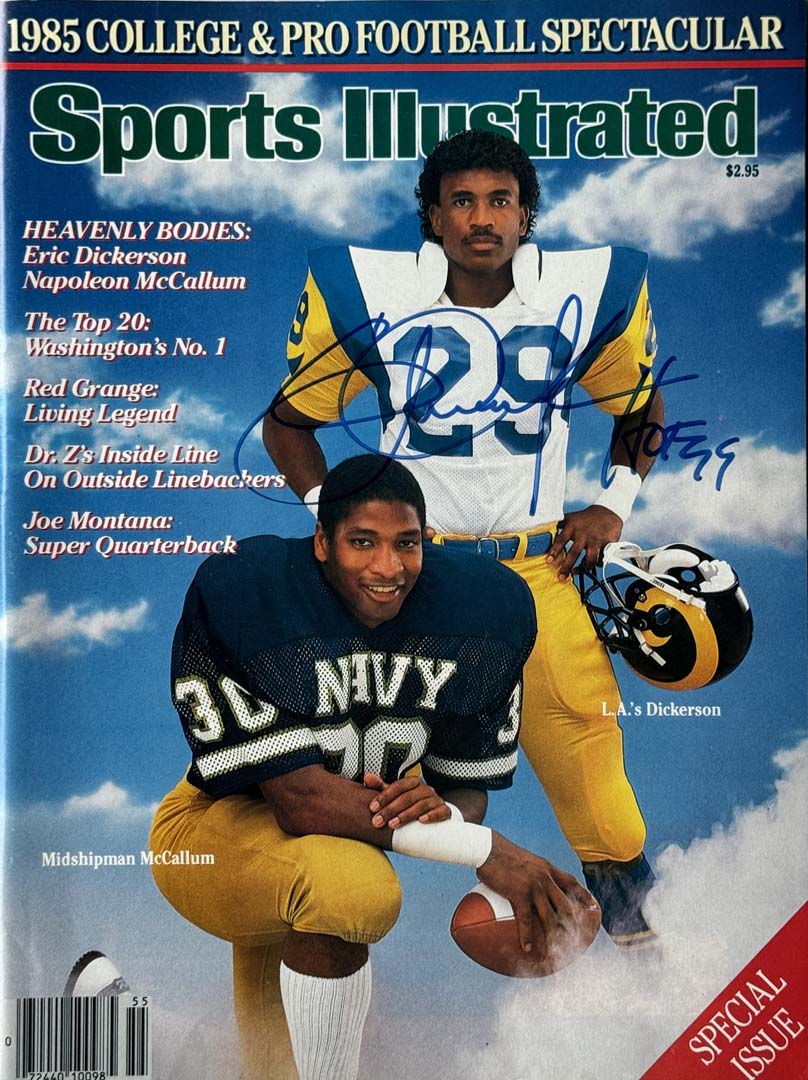 Eric Dickerson Signed Sports Illustrated Hof 99 Inscription 9/4/1985 Issue (Jsa)