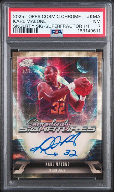 Basketball Topps Karl Malone 2025 Topps Cosmic Chrome Singularity Signatures Superfractor #'D 1/1 PSA 7