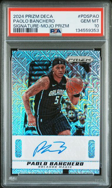 Basketball Panini Paolo Banchero 2024 Panini Prizm Deca Mojo Prizm Autograph #'D 12/25 PSA 10