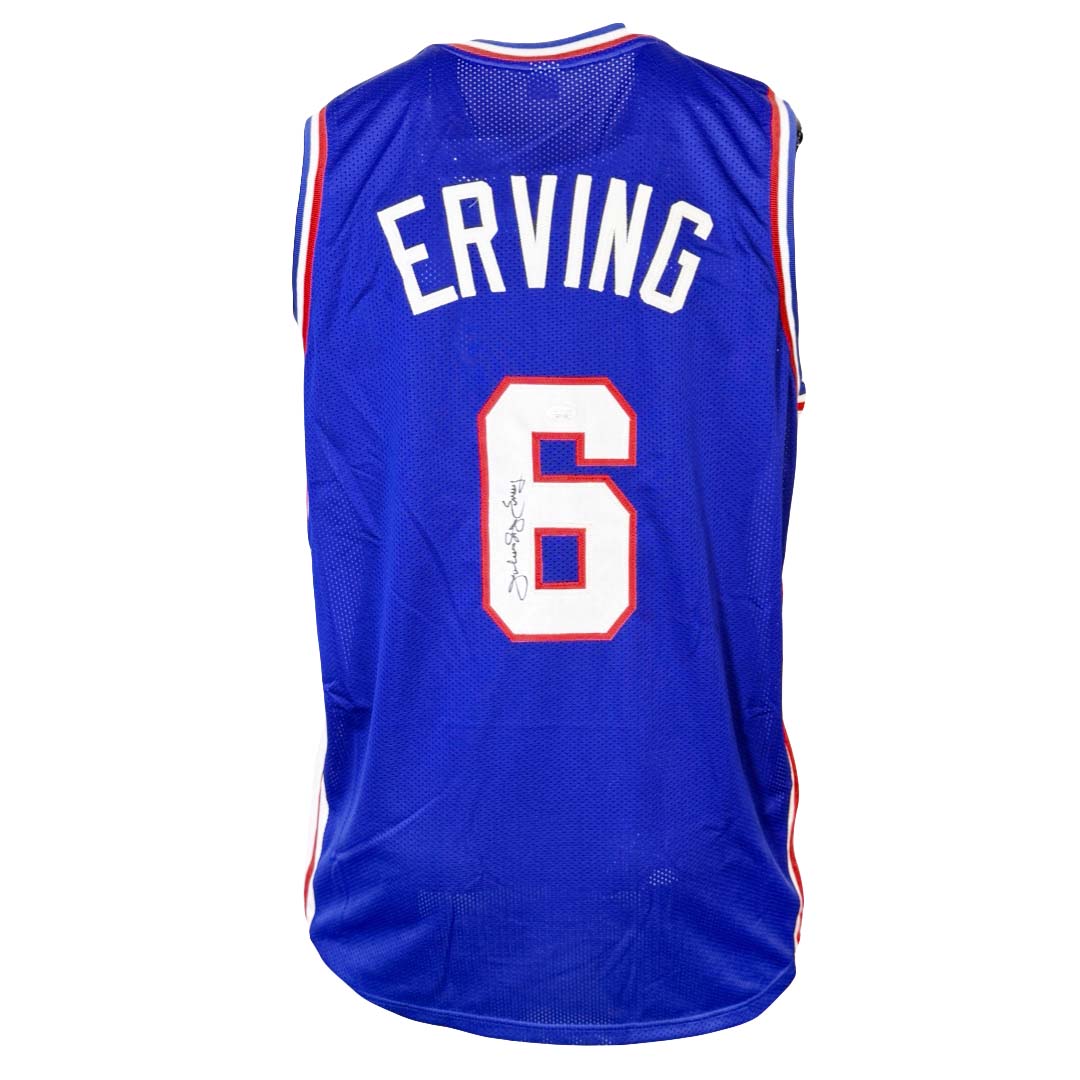 Julius Erving Signed Philadelphia Blue Basketball Jersey W/Block Numbers (Jsa)