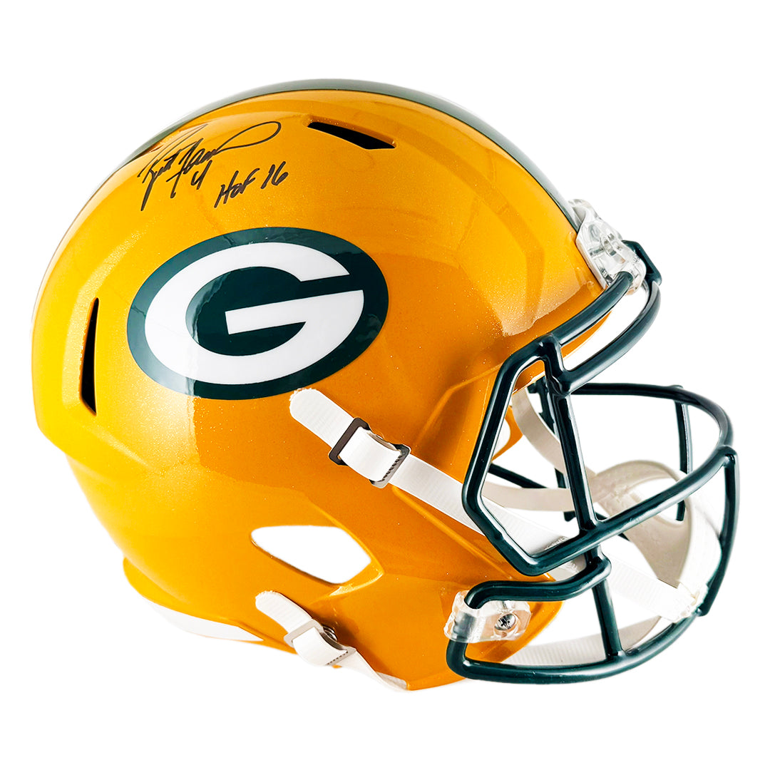 Brett Favre Signed Hof 16 Inscription Green Bay Packers Speed Full-Size Replica Football Helmet (Beckett)