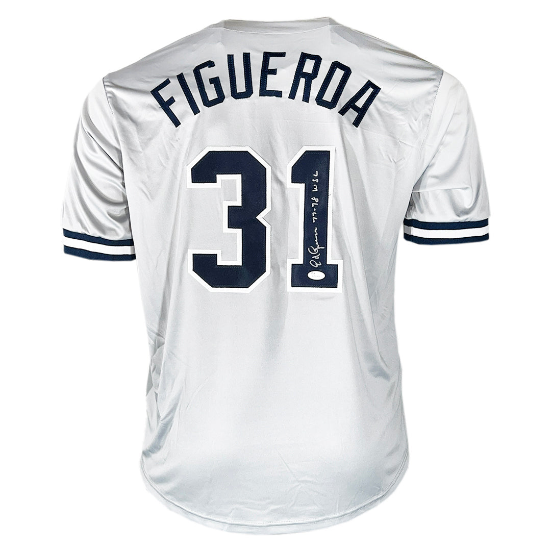 Ed Figueroa Signed 77-78 Wsc Inscription New York Grey Baseball Jersey (Jsa)