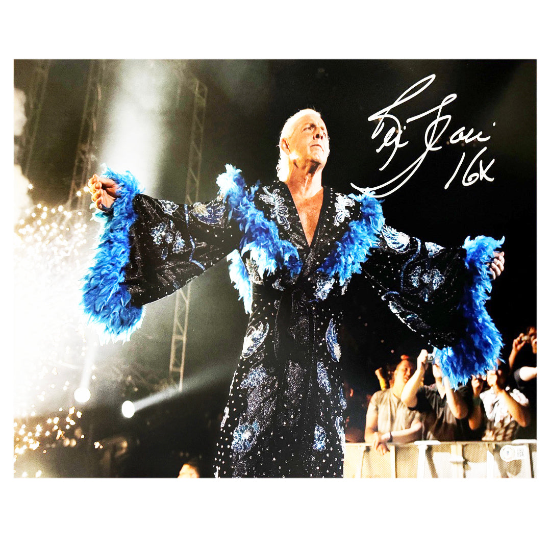 Ric Flair Signed 16X Blue Robe Wrestling 16X20 Photo (Beckett)