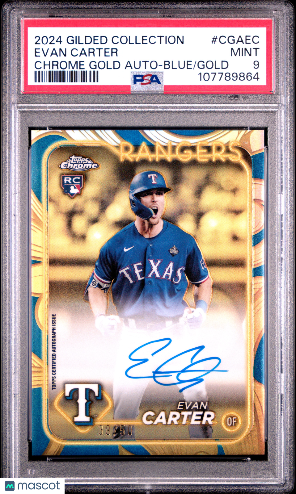 Sports Topps 2024 Topps Gilded Collection Chrome Gold Auto Evan Carter #Cgaec Blue /50 PSA 9