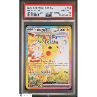 Pokémon 2024 Pokemon SSP En-Surging Sparks Pikachu EX #238 Special Illustration Rare PSA 10