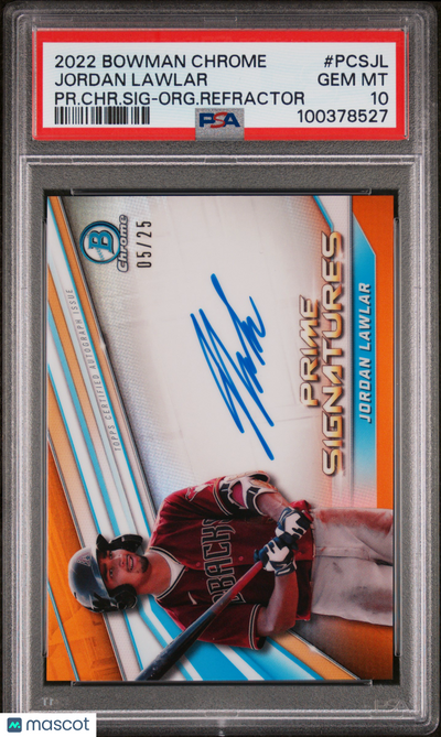 Baseball Bowman 2022 Bowman Chrome Jordan Lawlar #Pcsjl Pr. Chr. Sig Org. Refractor /25 PSA 10