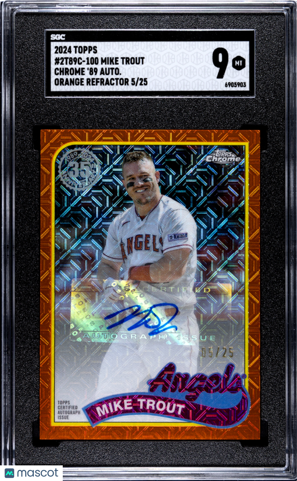 Sports Topps 2024 Topps Mike Trout #2t89c-100 Ch. '89 Autograph Orange Refractor SGC 9
