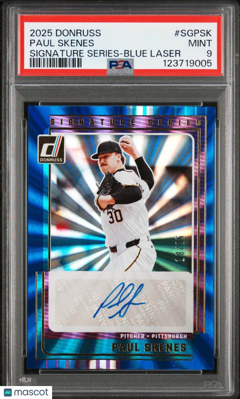 Sports Panini 2025 Panini Donruss Signature Series Paul Skenes #Sgpsk Blue Laser 18/25 PSA 9