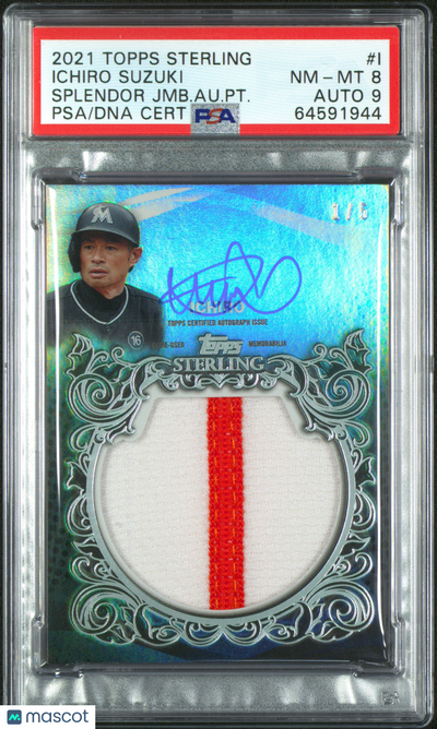 Sports Topps 2021 Topps Sterling Splendor Jumbo Autographed Patch Ichiro 1/6 PSA
