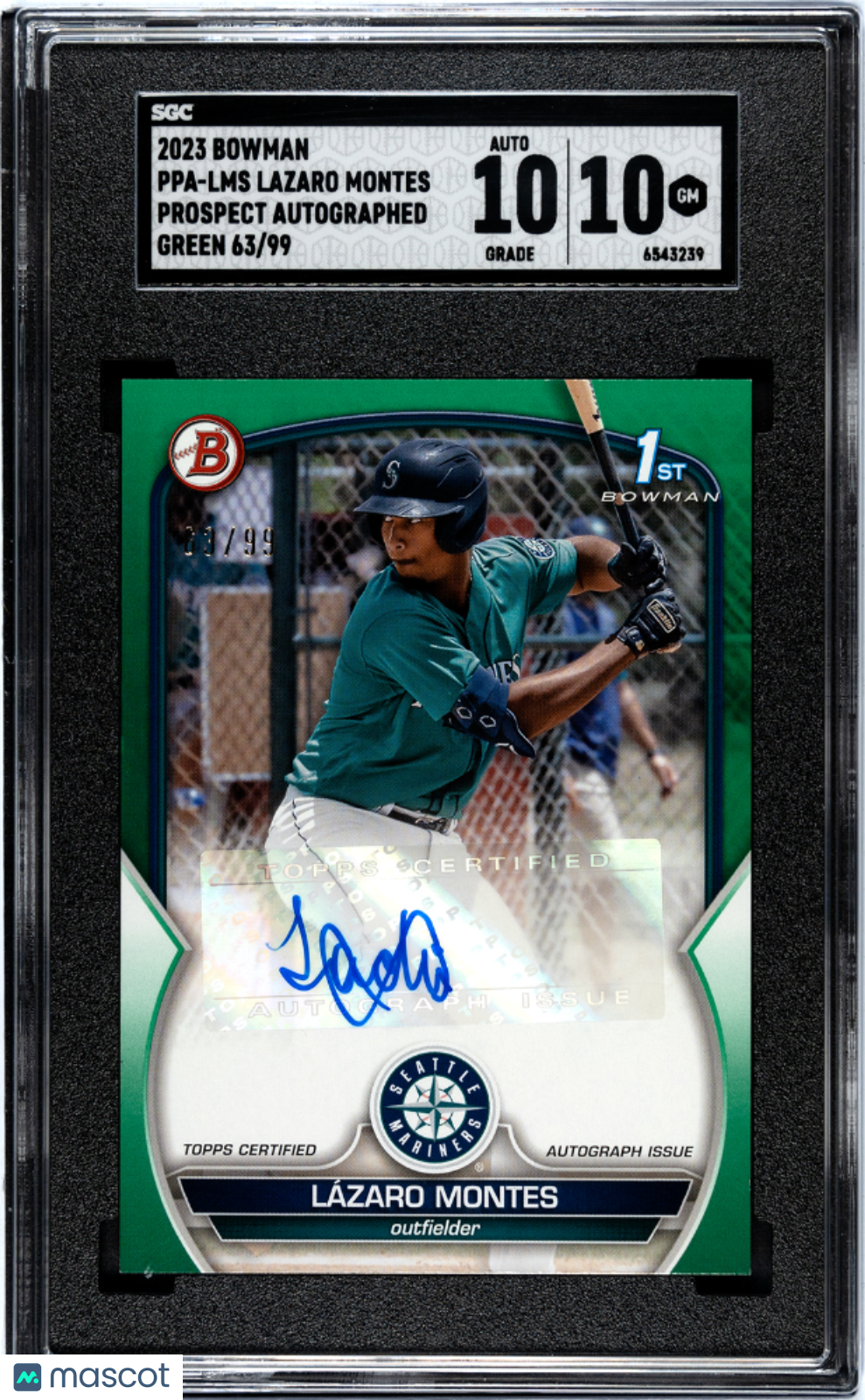 Baseball Bowman 2023 Bowman Lazaro Montes #Ppa-Lms Pros. Autograph Green SGC 10 Auto 10 /99
