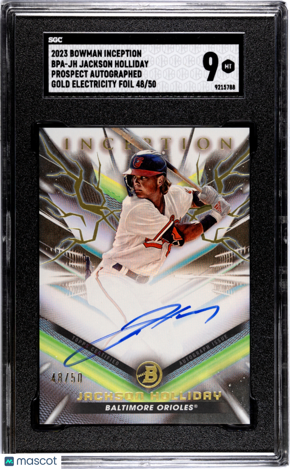 Baseball Bowman 2023 Bowman Inception Jackson Holliday #Bpa-Jh Prospect Gold Electricity SGC 9