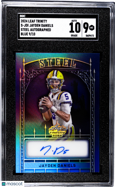 Sports 2024 Leaf Trinity Jayden Daniels #S-Jdi Steel Autograph Blue SGC 9 Auto 10