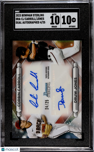 Baseball Bowman 2023 Bowman Sterling Jones Carroll #Dra-Cj Dual Autograph SGC 10 Auto 10
