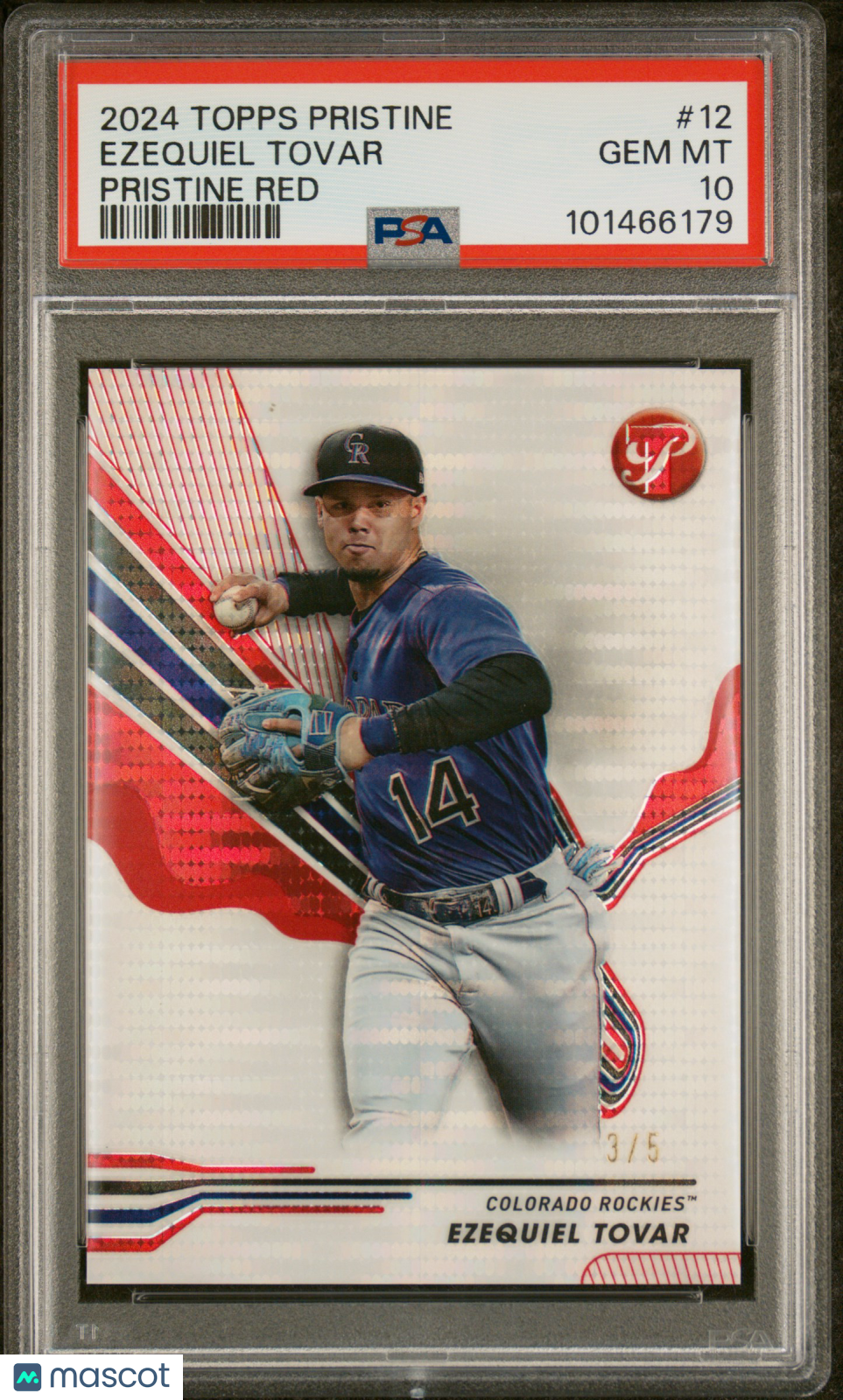 Sports Topps 2024 Topps Pristine Ezequiel Tovar #12 Red 3 / 5 PSA 10