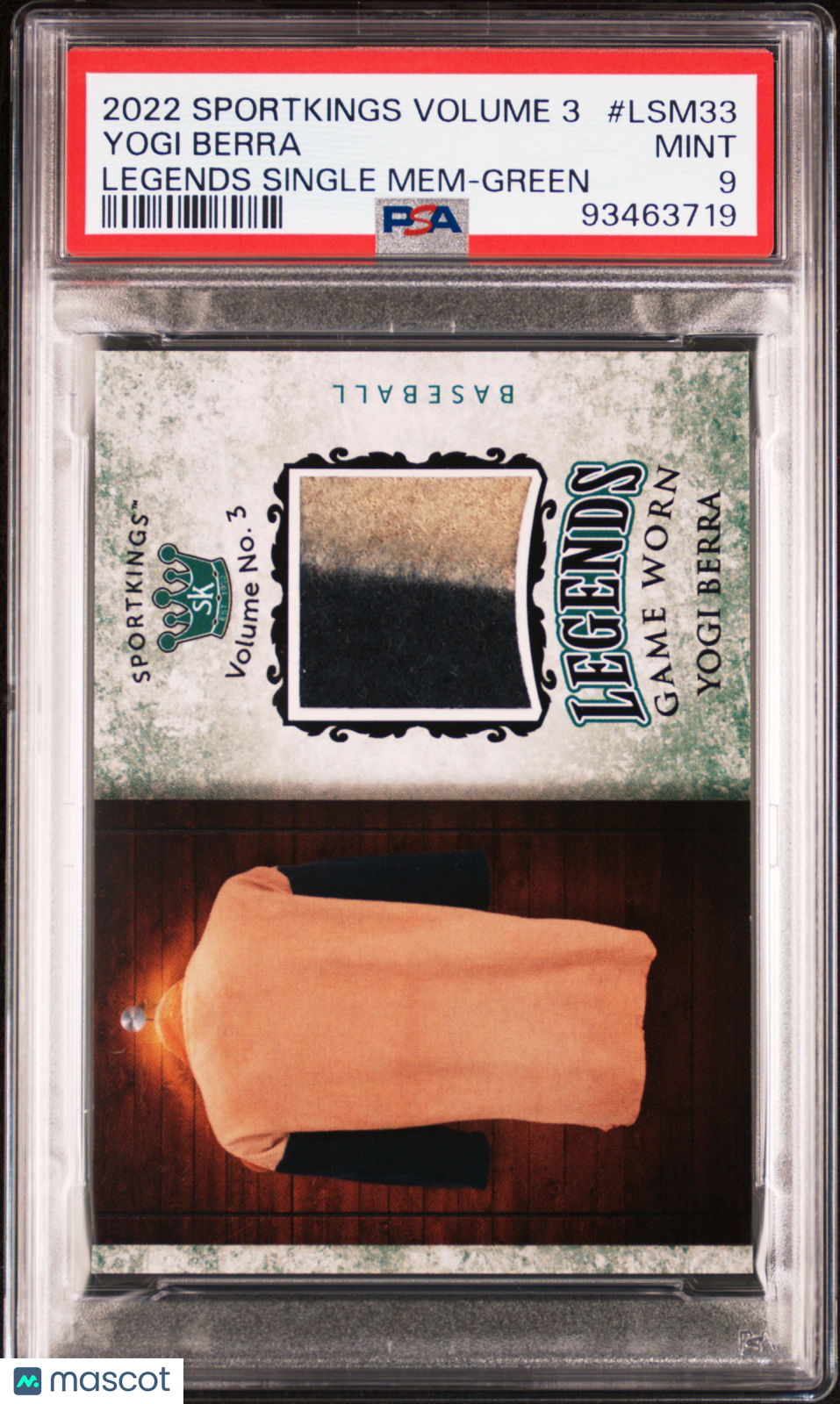 Sports 2022 Sportkings 3 Legends Single Memorabilia Yogi Berra #Lsm33 Green PSA 9