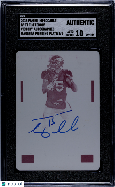 Sports Panini 2018 Panini Impeccable Tim Tebow #Iv-Tt Victory Magenta Plate SGC A Auto 10