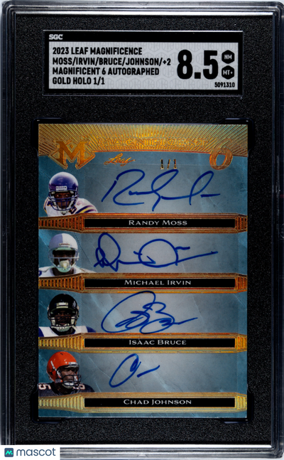 Sports 2023 Leaf Johnson Adams Hill Moss Irvin Bruce #M6-5 6 Auto Gold Holo 1 1 SGC 8.5