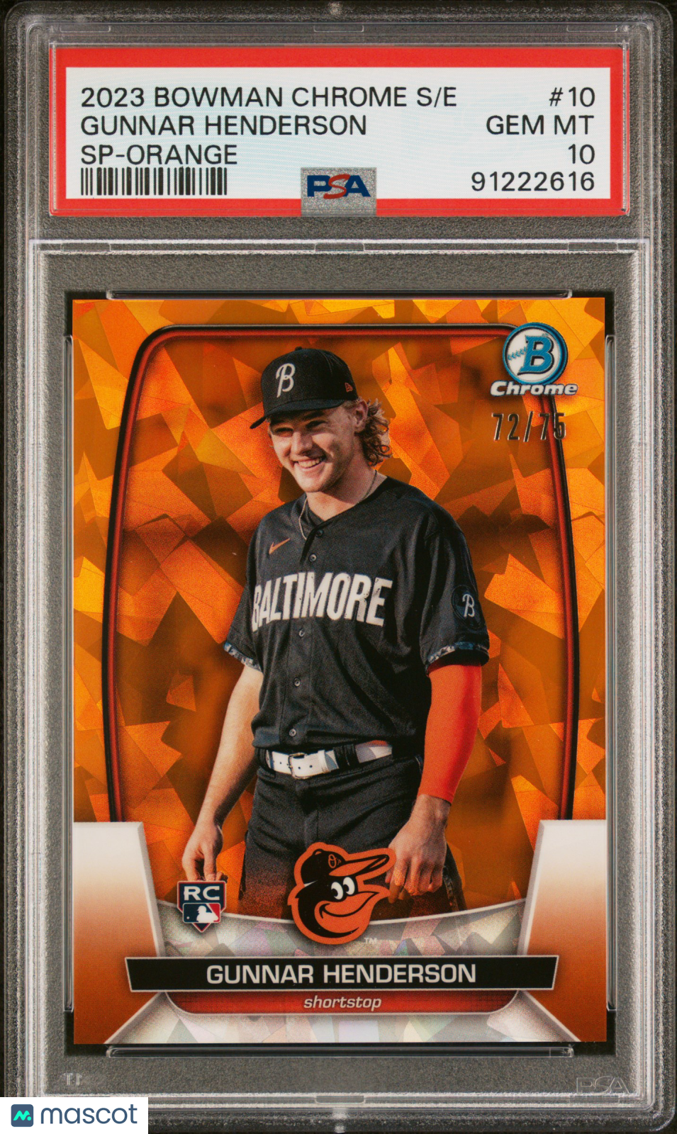Baseball Bowman 2023 Bowman Chrome Sapphire Edition Gunnar Henderson #10 SP Orange 72/75 PSA 10